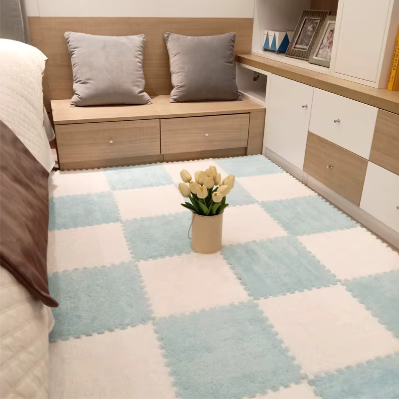 20 Stück DHDH Spleißmatten im Ins-Stil für Wohnzimmer und Schlafzimmer, schmutzabweisend, White-Khaki, B/B: 30 x 30 cm - Bild 2