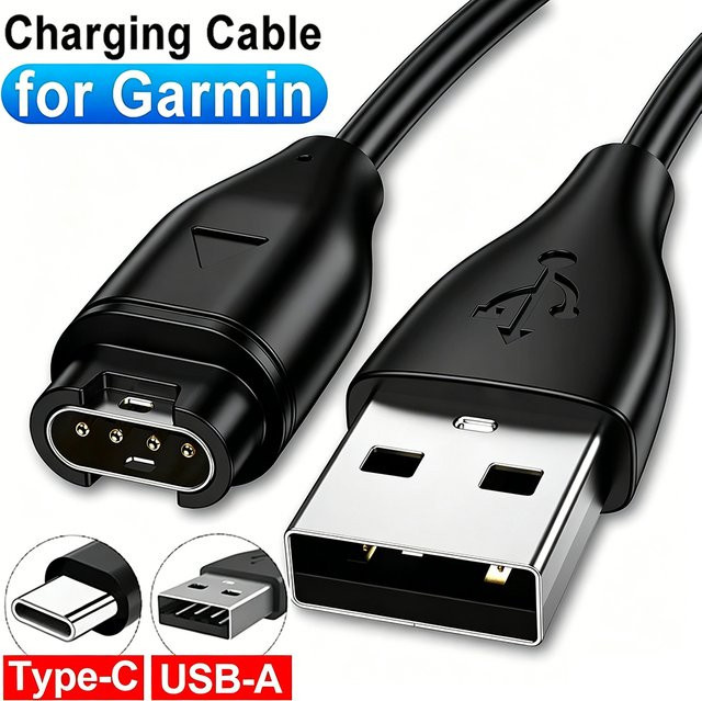 Universelles USB-Typ-C-Ladekabel für Garmin Uhren, USB-A auf USB-C Ladegerät für Fenix 5 5S 5X Plus 6 6S 6X Pro 7 7S 7X 8, Schwarz - Bild 1