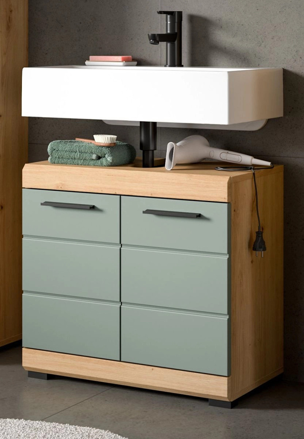 Waschbeckenunterschrank Shawn von Inn.Furn in Grün und Eiche, Breite: 60 cm - Bild 1