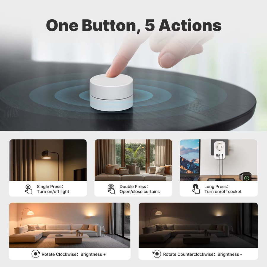 MOES Tuya Zigbee Smart Szenen-Schalter Drehknopf Kabellose Fernbedienung mit RGB-Beleuchtung für 5 Aktionen zur Steuerung deiner Heim-Szenarien in Weiß - Bild 3