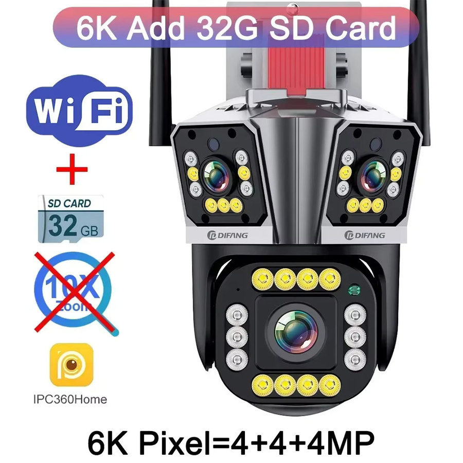 DiFang Outdoor WIFI IP Kamera 16MP 8K HD mit 10X optischem Zoom, PTZ Überwachungskamera mit automatischem Tracking und Vier-Objektiv-Drei-Bildschirm-System, Schwarz - Bild 6