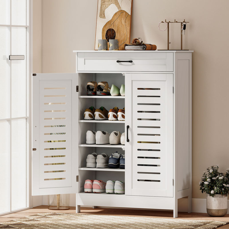 HOMCOM Schuhschrank Weiß mit Schublade und Lamellentüren für 20 Paar Schuhe, B/T/H: 78 x 37 x 115,8 cm - Bild 2