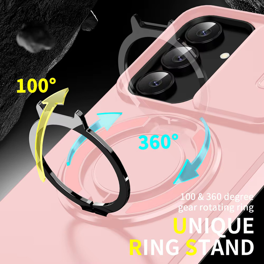 Magnetische Handyhülle mit Ringhalter und Schiebeobjektivschutz für Samsung Galaxy S26 S25 S24 S23 Ultra FE Plus 5G, stoßfeste Panzerhülle in Gelb oder Pink - Bild 5