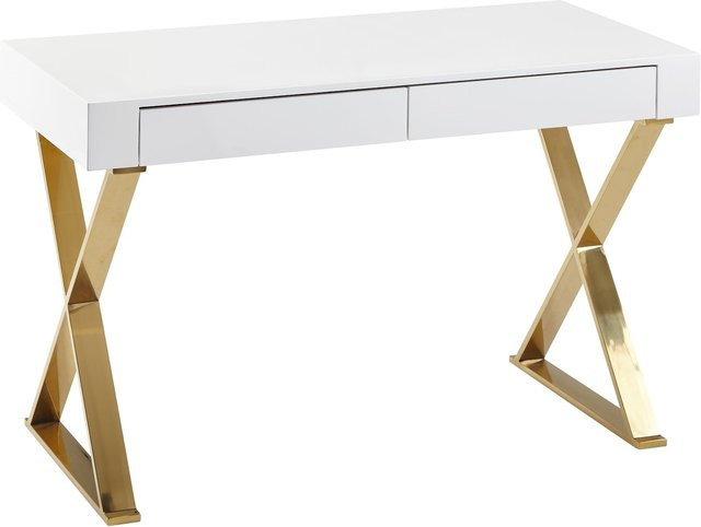 FineBuy Schreibtisch Modern in Hochglanz Weiß und Gold aus Holz, B/T/H: 118 x 57 x 76 cm - Bild 1