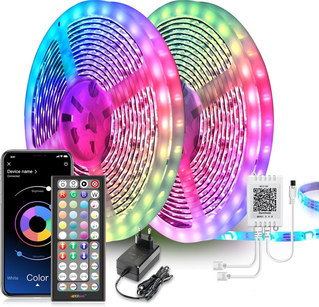 RGB LED-Lichtleiste mit Musiksynchronisierung und App-Steuerung, 12 V, Multicolour, 18 LEDs/m - Bild 1