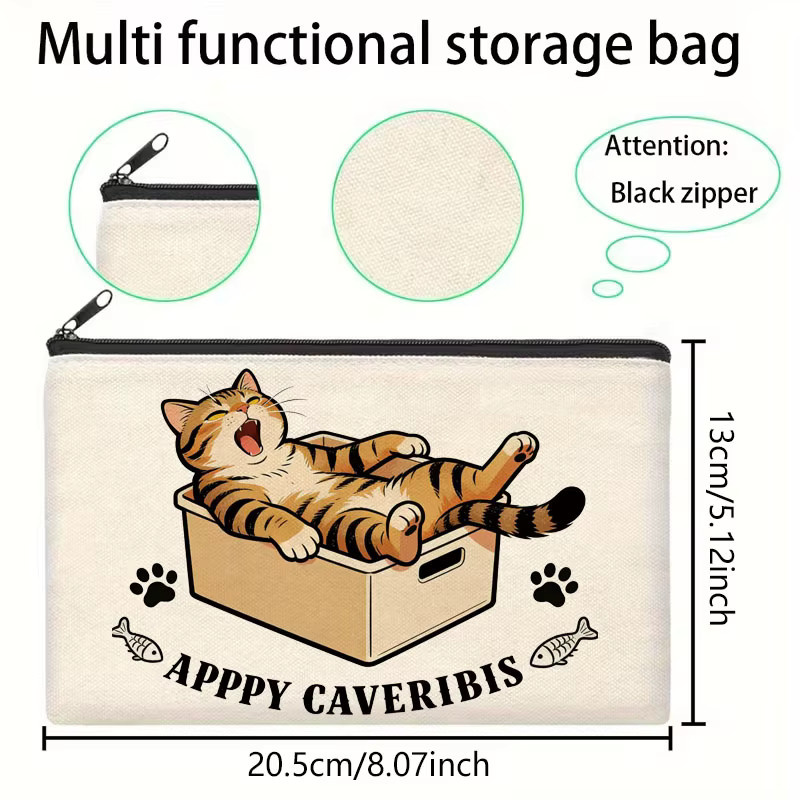 Kosmetik-Reisetasche mit Happy Kitten-Motiv in Weiß als Mehrzweck-Make-up- und Stiftebeutel mit Reißverschluss - Bild 2