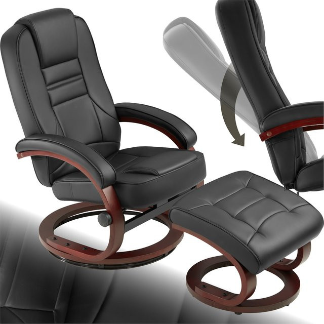 tectake Fernsehsessel Willy mit Hocker, 360 Grad drehbar, Schwarz Braun, H x B x T: 109 x 68 x 102 cm - Bild 1