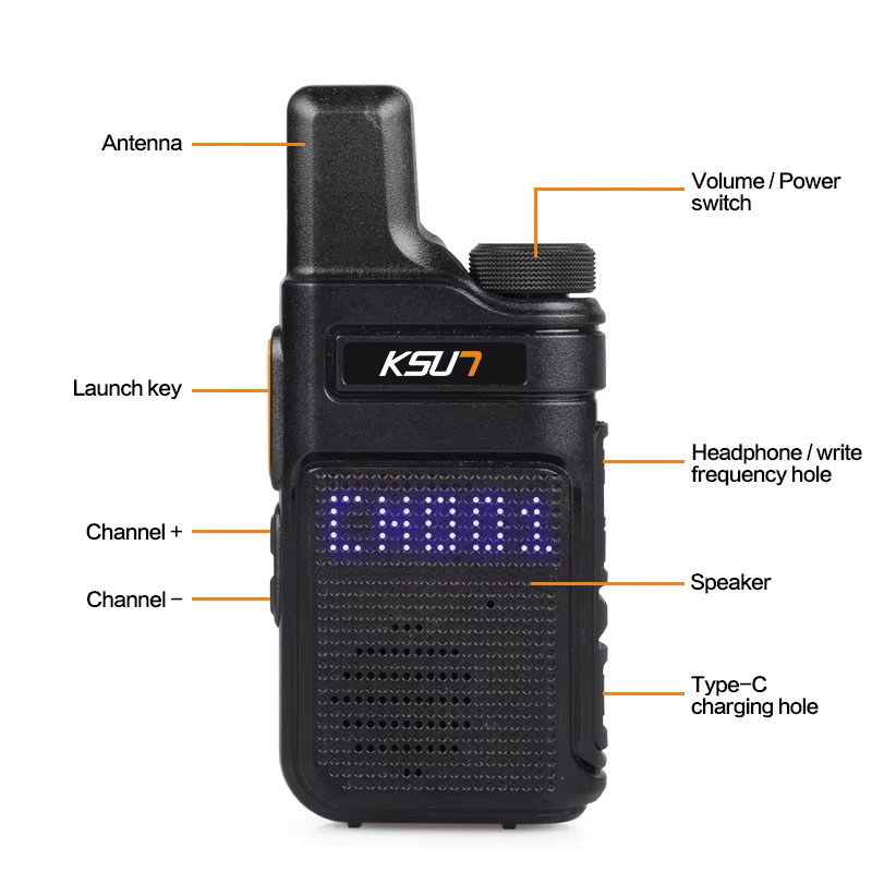 Ksut PMR446 Walkie Talkie Set, 2 Stück tragbare Zwei-Wege-Funkgeräte in Schwarz - Bild 2
