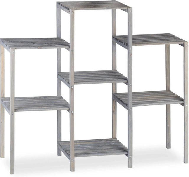 Relaxdays Blumenregal aus Tannenholz in Grau mit 7 Ablagen, rustikale Leiter für Wohnzimmer, Küche oder Flur, B/H/T: 86 x 95 x 29 cm - Bild 1