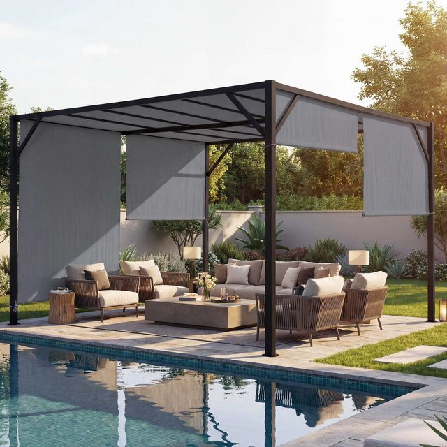 MCW Pergola Beja Garten Pavillon Terrassenüberdachung mit Schiebedach in Grau, B/T: 400 x 300 cm - Bild 1