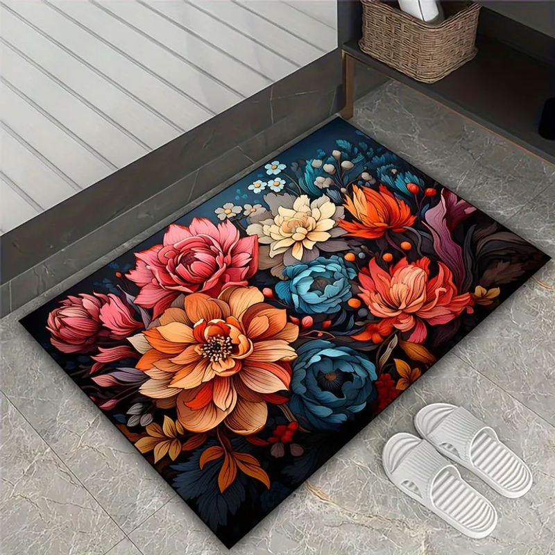 Karpetti Teppich mit Pfingstrosenmuster in Grau und Multicolour, rutschfest und waschbar, B/B: 60 x 90 cm - Bild 3