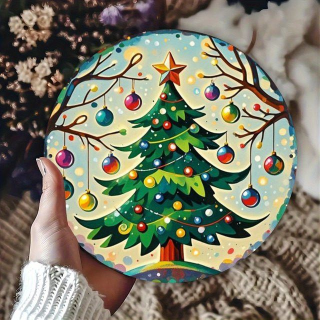 Rustikales Weihnachtsbaum-Dekorschild aus Eisen von Potdemiel für Wand und Tür im Bauernhaus-Stil, B/H: 20 x 20 cm - Bild 1