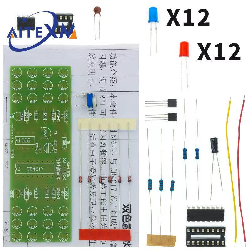 AITEXM NE555 CD4017 IC LED DIY Elektronik-Bausatz mit rot-blauen Blinklichtern - Bild 3