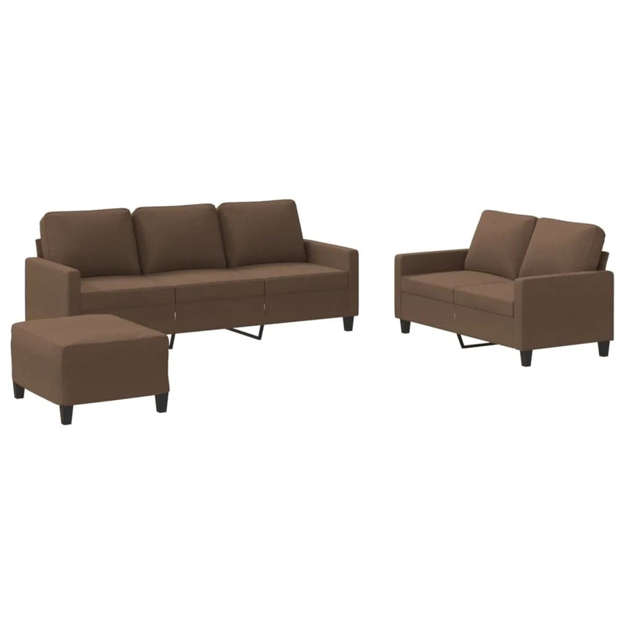 vidaXL 3-teilige Sofagarnitur in Braun mit Stoffbezug, bestehend aus 3-Sitzer-Sofa, 2-Sitzer-Sofa und Fußhocker - Bild 2