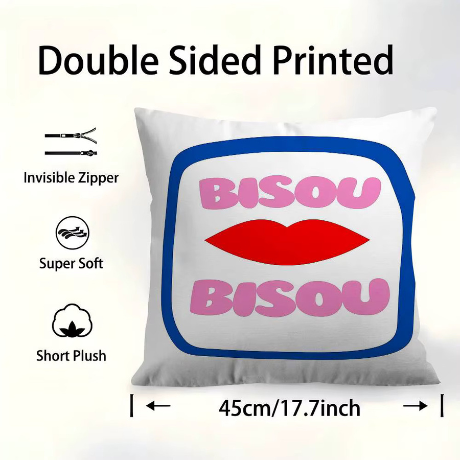 Kissenbezug von Bisou Room Aesthetics in Rosa mit eklektischem Grafikdesign und französischen Zitaten, B/B: 45 x 45 cm - Bild 5