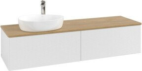 V&B Waschtischunterschrank Antao mit Frontstruktur, Wandmontage, Farbe Eiche Honig und Weiß Lack, B: 160 cm, T: 50 cm - Bild 1