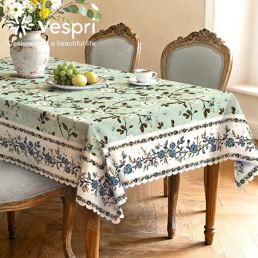Vespri Florale Oster-Tischdecke Hellgrün mit weißen Blumen und Blättern aus Polyester für Partys und Feste - Bild 2