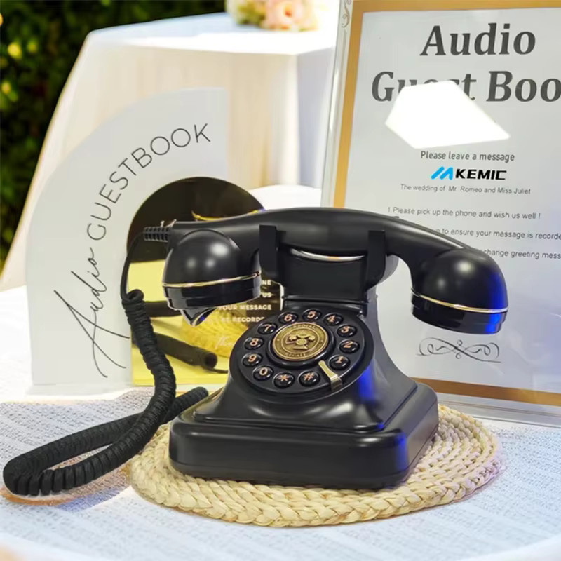 CHEETA Antikes Audio-Gästebuch für Hochzeiten als dekoratives Aufnahmetelefon aus Metall in Schwarz oder Pink - Bild 2