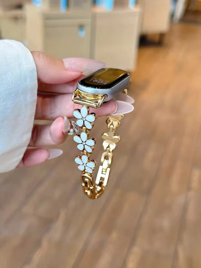 iwujiao Uhrenarmband Edelstahl, Blumen, Gold, Kristall, Damen - Bild 2