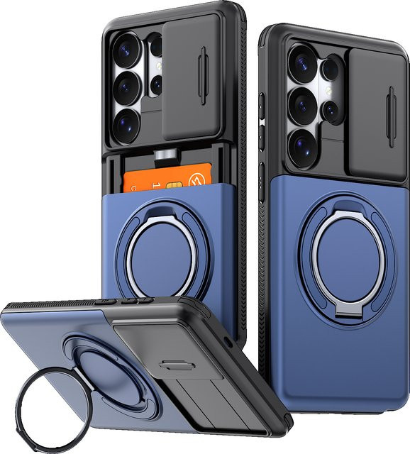 Schutzhülle für Samsung Galaxy S22 S23 S24 FE S25 Plus S26 Ultra mit MagSafe-Kompatibilität, Ringständer und Brieftaschenfunktion in Orange oder Blau - Bild 1