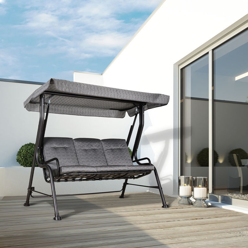 Outsunny 3-Sitzer Hollywoodschaukel mit verstellbarem Sonnendach und abnehmbaren Kissen, Grau, B/T/H: 200 x 120 x 170 cm - Bild 2