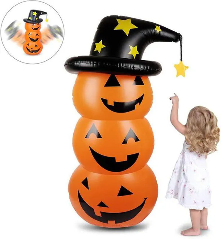 CosyHome Halloween Kürbis aufblasbare Dekoration aus Kunststoff in Orange und Schwarz - Bild 1
