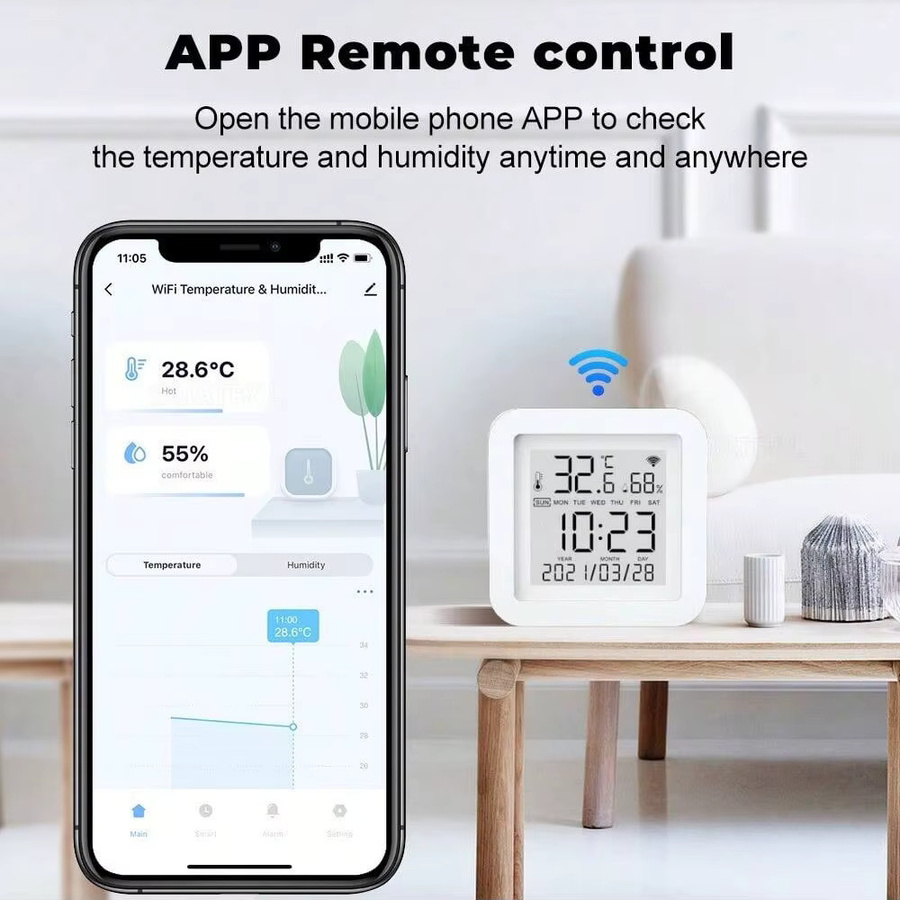 Tuya Smart Home Temperatur- und Feuchtigkeitssensor mit 2,4 GHz WiFi, Thermometer und Hygrometer in Weiß - Bild 2