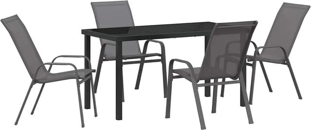 vidaXL 5-teiliges Garten-Essgruppen-Set aus Stahl und grauem Textilene für Garten, Balkon und Patio - Bild 1