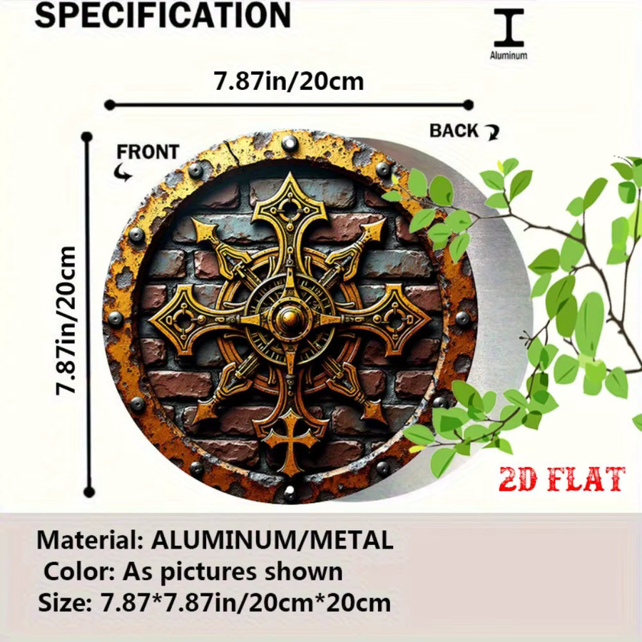 HELLOYOUNG Mittelalterliches Ritterschild aus Metall mit goldenem Kreuz, runde Wanddekoration im Vintage-Stil, Durchmesser: 20 cm - Bild 2