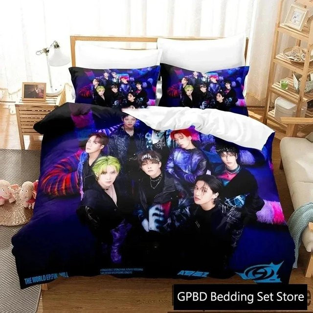 ATEEZ The World Ep.fin Bettwäsche Set mit Bettbezug und Kissenbezug, Blau, Microfaser, B: 173 cm, L: 218 cm - Bild 1