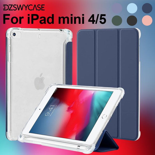 DZSWYCASE Schutzhülle für iPad Mini 5 und 4 Generation 7,9 Zoll mit Stylus-Halterung, transparent mattiertes TPU, Schwarz - Bild 1