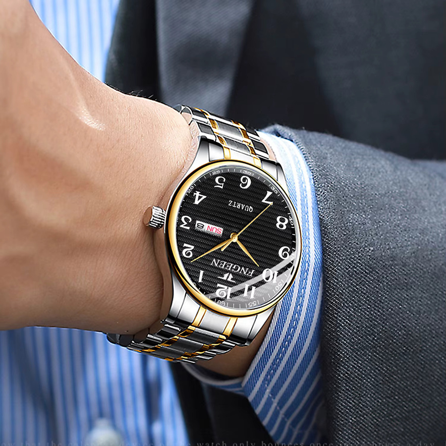 BINBOND Herrenuhr, Quarz, Edelstahl, Schwarz, Bicolor, Datum, Wochentag - Bild 2