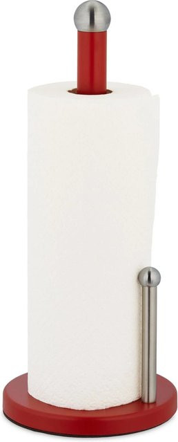 Küchenrollenhalter Relaxdays aus Edelstahl in Rot und Silber mit Abrollstopp, freistehend und rutschfest, B/T/H: 35 x 15 x 1 cm - Bild 1