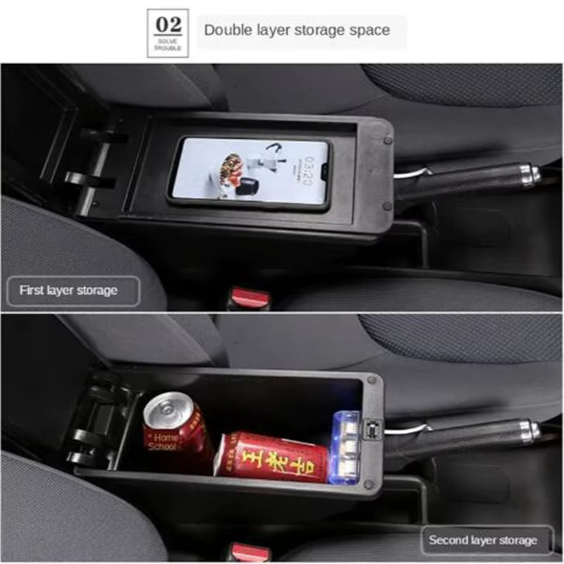 HuangZM Auto-Armlehne für Ford Focus C-Max mit USB-C Anschluss, zentrale Armlehnenbox zur Innenraum-Nachrüstung, Schwarz - Bild 5