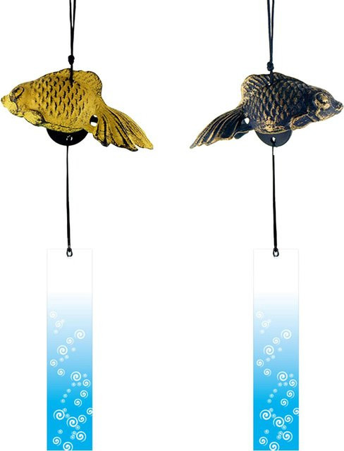 Windspiel aus Gusseisen Goldfisch Segne Glocke in Gold und Bronze als hängender Anhänger für draußen und innen - Bild 1