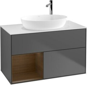 V&B Waschtischunterschrank Finion 100 mit Wandbeleuchtung, Farbe: Weiß/Anthrazit, B: 100 cm, T: 50,1 cm, H: 50,1 cm - Bild 1