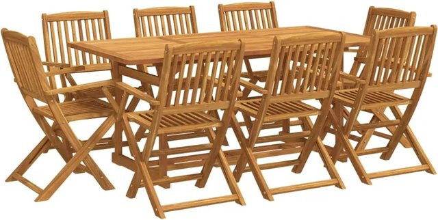 vidaXL 9-tlg. Garten-Essgruppe aus Akazien-Massivholz in Braun, B/T/H: 180 x 90 x 75 cm - Bild 1