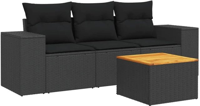 vidaXL 4-tlg Garten-Sofagarnitur mit Kissen in Schwarz aus Poly-Rattan und Metall - Bild 1