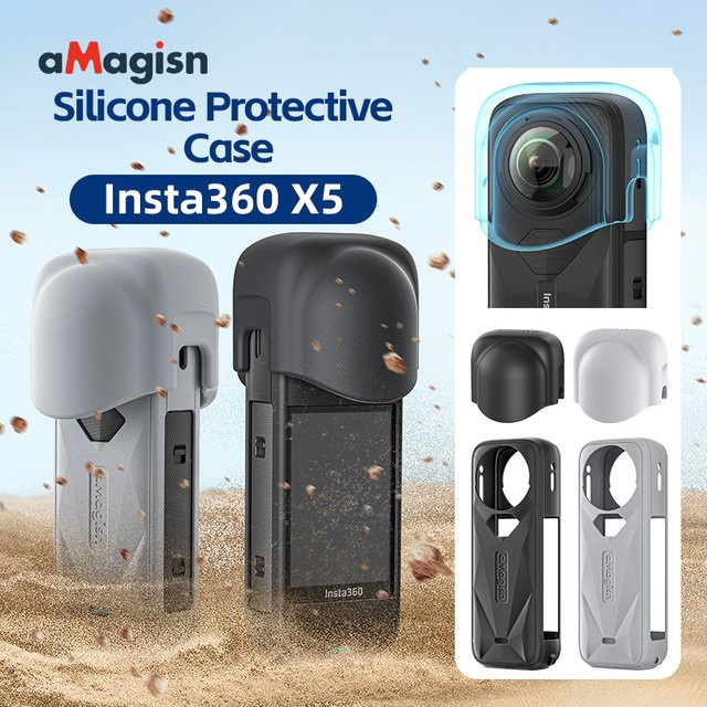 aMagisn Silikon-Schutzhülle für Insta360 X5 in Schwarz mit Objektivdeckel - Bild 1