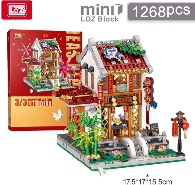 LOZ National Tide Street View Retro Teehaus Wasserstadt, Baustein Modell Spielzeug - Bild 1