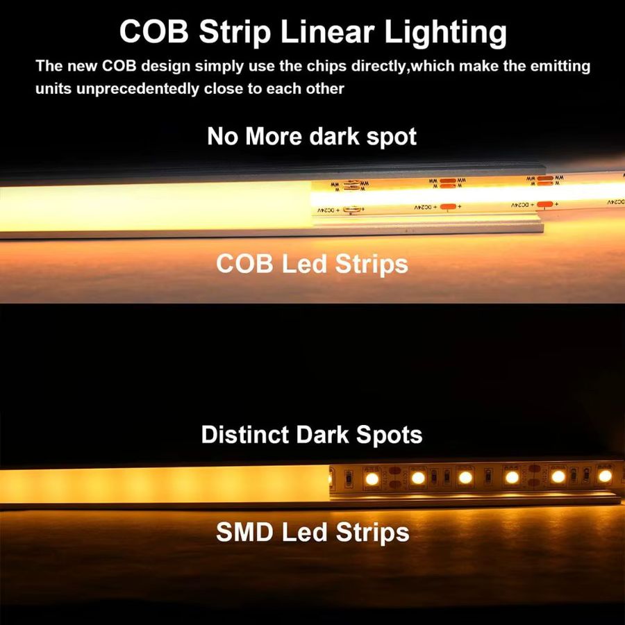 YSRSAI 24 V FCOB CCT LED-Lichtleiste, linear, dimmbar, 608 LEDs, 2700 K–6500 K, zweifarbig, RA90 - Bild 2