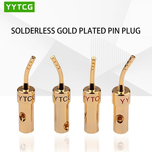 YYTCG Lautsprecherstecker aus reinem Kupfer vergoldet, Bananenstecker lötfrei für Leistungsverstärker, 4 Stück, Gold - Bild 1