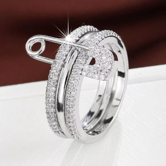 YIRAN Jewelry Pin-Ring, Edelstahl, Zirkon, grau, Damen - Bild 1