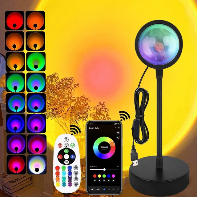 Tuya Smart Sunset Lampe LED Projektor mit Fernbedienung und Bluetooth App Steuerung für Atmosphäre und Fotografie - Bild 1