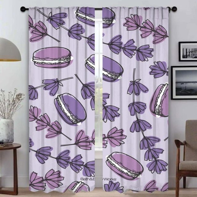 Frucht Fenster Vorhang mit floralem Design in Lila, 2 Paneele, semi-transparent, Breite: 50 cm, Höhe: 70 cm - Bild 1