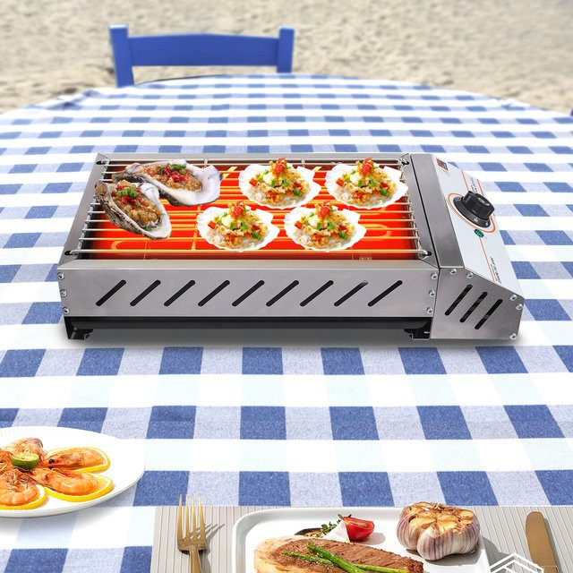 Bymaocar Elektrogrill aus Edelstahl mit 2500W, BBQ-Grillplatte mit Antihaftbeschichtung und einstellbarer Temperatur, Silber - Bild 1