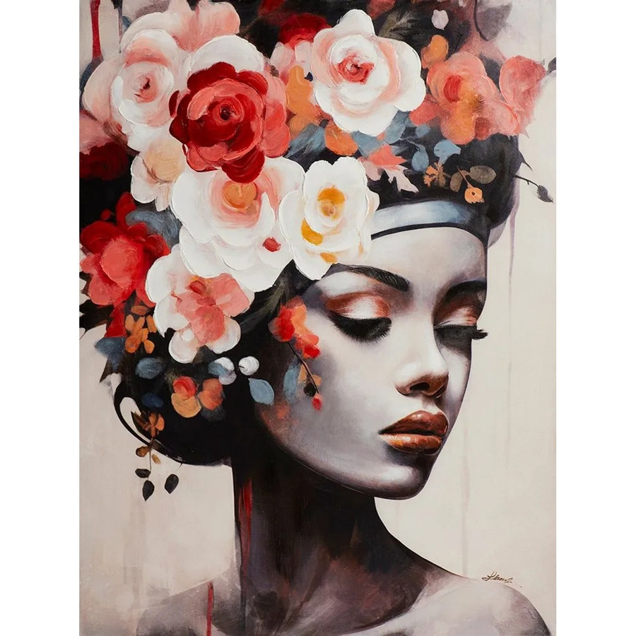 Art Universe Leinwandbild Schönheit mit Pastellblumen in Grau und Multicolour, Breite: 90 cm, Höhe: 120 cm - Bild 2