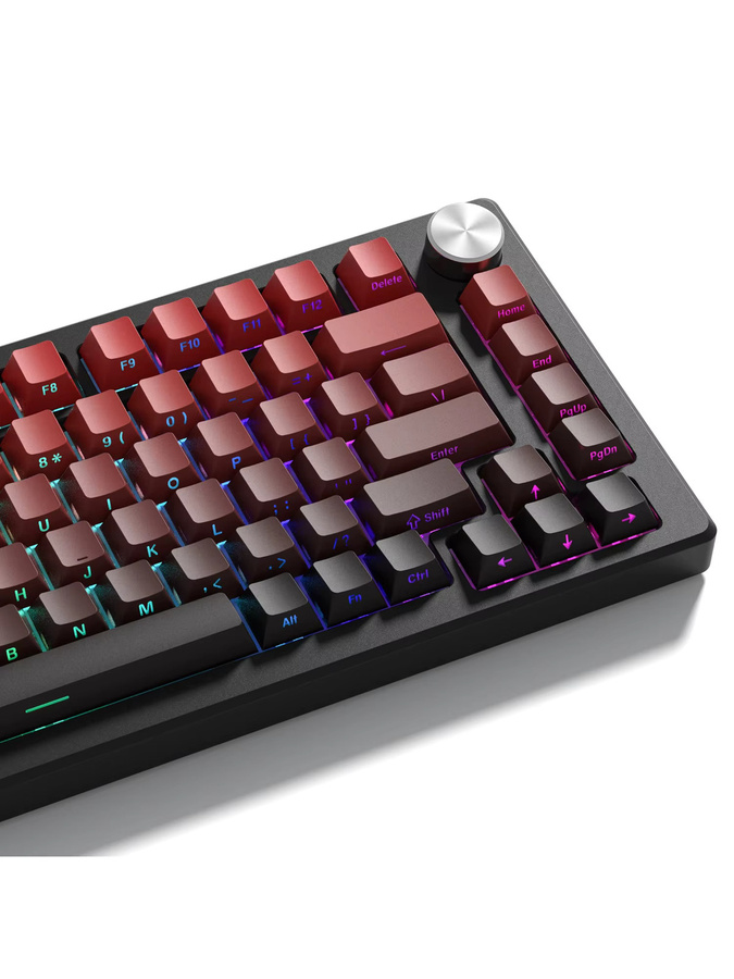 Mechanische MX-Tastatur Tastenkappen Set mit 135 Tasten, PBT Double Shot Shine Through, rotes Kirschprofil, Farbverlauf in Rot und Grün, Seitenabdruck - Bild 3