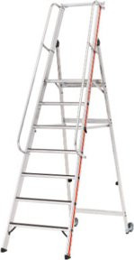 Hymer Plattformleiter R13 aus Aluminium mit 7 Stufen, Kipprollen und langem Handlauf, Silber, B/T/H: 44,0 x 40,0 x 80,0 cm - Bild 1