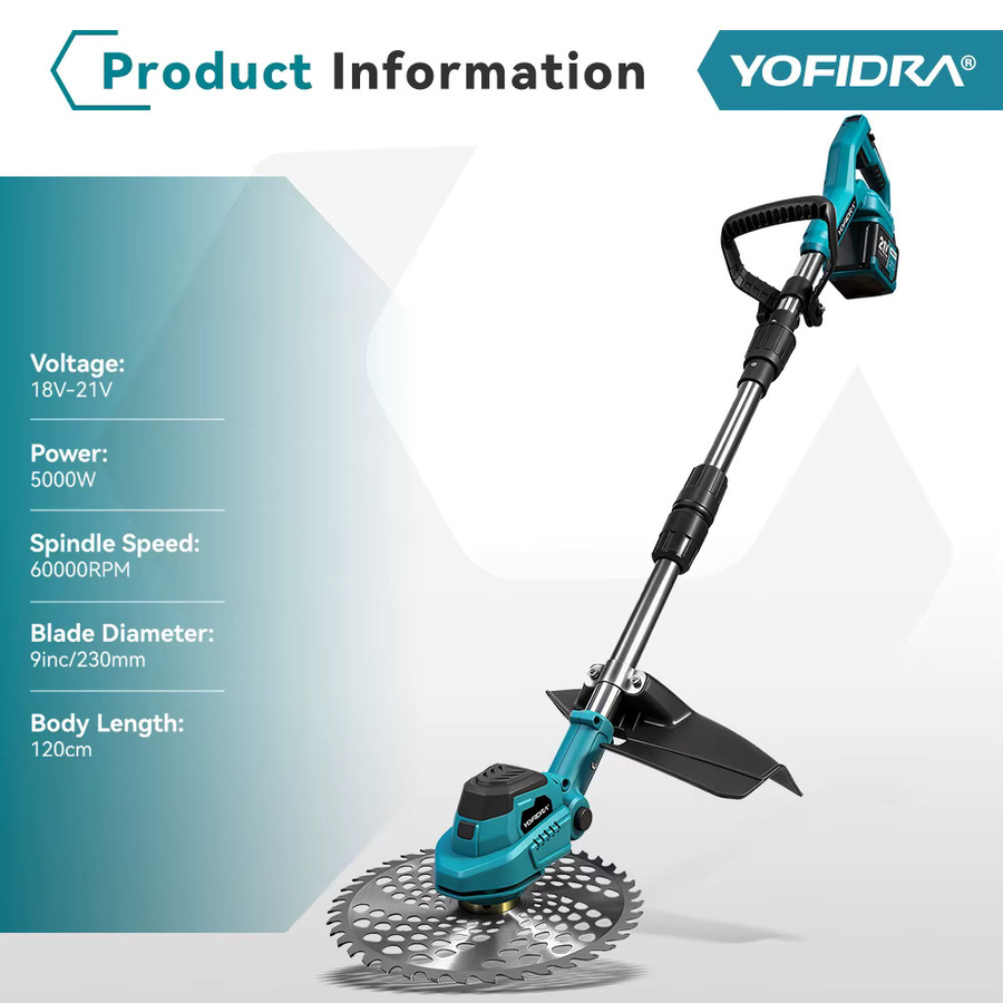 YOFIDRA Bürstenloser elektrischer Rasenmäher und kabelloser Rasentrimmer 9 Zoll, verstellbares Gartenschneidewerkzeug für Makita 21V Akku LXT - Bild 2